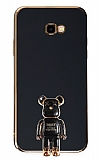 Eiroo Samsung Galaxy J4 Plus Baby Bear Standlı Siyah Silikon Kılıf