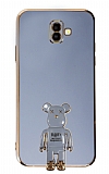 Eiroo Samsung Galaxy J6 Plus Baby Bear Standlı Mavi Silikon Kılıf