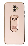 Eiroo Samsung Galaxy J6 Plus Baby Panda Standl Pembe Silikon Klf