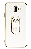 Eiroo Samsung Galaxy J6 Plus Baby Panda Standl Beyaz Silikon Klf