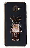 Eiroo Samsung Galaxy J6 Plus Candy Bear Standlı Siyah Silikon Kılıf