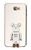 Eiroo Samsung Galaxy J7 Prime Baby Bear Standlı Beyaz Silikon Kılıf