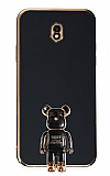 Eiroo Samsung Galaxy J7 Pro 2017 Baby Bear Standlı Siyah Silikon Kılıf