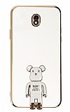 Eiroo Samsung Galaxy J7 Pro 2017 Baby Bear Standlı Beyaz Silikon Kılıf