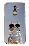 Eiroo Samsung Galaxy J8 Bulldog Standlı Mavi Silikon Kılıf