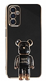 Eiroo Samsung Galaxy M13 Baby Bear Standlı Siyah Silikon Kılıf