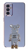 Eiroo Samsung Galaxy M13 Baby Bear Standlı Mavi Silikon Kılıf