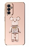Eiroo Samsung Galaxy M13 Candy Bear Standl Pembe Silikon Klf