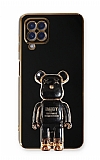 Eiroo Samsung Galaxy M22 Baby Bear Standl Siyah Silikon Klf