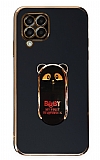 Eiroo Samsung Galaxy M22 Baby Panda Standl Siyah Silikon Klf