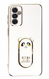Eiroo Samsung Galaxy M23 Baby Panda Standl Beyaz Silikon Klf