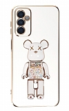 Eiroo Samsung Galaxy M23 Candy Bear Standl Beyaz Silikon Klf
