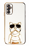 Eiroo Samsung Galaxy M52 5G Bulldog Standlı Beyaz Silikon Kılıf