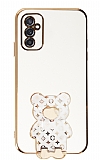 Eiroo Samsung Galaxy M52 5G Lüks Ayı Standlı Beyaz Silikon Kılıf