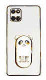 Eiroo Samsung Galaxy Note 10 Lite Baby Panda Standlı Beyaz Silikon Kılıf