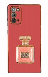 Eiroo Samsung Galaxy Note 20 Aynalı Parfüm Standlı Kırmızı Silikon Kılıf