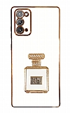 Eiroo Samsung Galaxy Note 20 Aynalı Parfüm Standlı Beyaz Silikon Kılıf