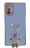 Eiroo Samsung Galaxy Note 20 Baby Bear Standlı Mavi Silikon Kılıf