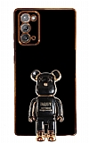 Eiroo Samsung Galaxy Note 20 Baby Bear Standlı Siyah Silikon Kılıf