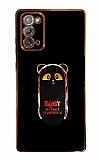 Eiroo Samsung Galaxy Note 20 Baby Panda Standlı Siyah Silikon Kılıf