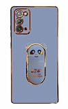 Eiroo Samsung Galaxy Note 20 Baby Panda Standlı Mavi Silikon Kılıf