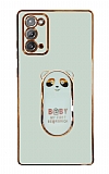 Eiroo Samsung Galaxy Note 20 Baby Panda Standlı Yeşil Silikon Kılıf