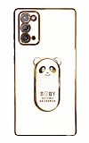 Eiroo Samsung Galaxy Note 20 Baby Panda Standlı Beyaz Silikon Kılıf