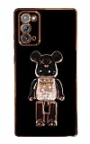 Eiroo Samsung Galaxy Note 20 Candy Bear Standl Siyah Silikon Klf