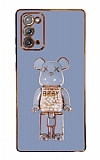 Eiroo Samsung Galaxy Note 20 Candy Bear Standlı Mavi Silikon Kılıf