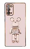 Eiroo Samsung Galaxy Note 20 Candy Bear Standl Pembe Silikon Klf