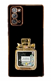 Eiroo Samsung Galaxy Note 20 Taşlı Parfüm Standlı Siyah Silikon Kılıf