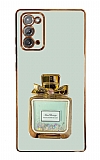 Eiroo Samsung Galaxy Note 20 Taşlı Parfüm Standlı Yeşil Silikon Kılıf