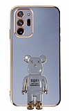 Eiroo Samsung Galaxy Note 20 Ultra Baby Bear Standlı Mavi Silikon Kılıf