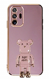Eiroo Samsung Galaxy Note 20 Ultra Baby Bear Standlı Mor Silikon Kılıf