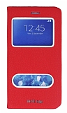 Samsung Galaxy Note Edge Gizli Mıknatıslı Çift Çerçeveli Kırmızı Deri Kılıf