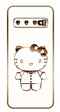 Eiroo Samsung Galaxy S10 Kitty Standlı Kamera Korumalı Beyaz Silikon Kılıf