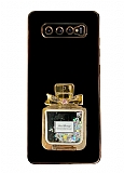 Eiroo Samsung Galaxy S10 Plus Taşlı Parfüm Standlı Siyah Silikon Kılıf