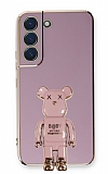 Eiroo Samsung Galaxy S21 FE Baby Bear Standlı Mor Silikon Kılıf