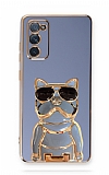 Eiroo Samsung Galaxy S20 FE Bulldog Standlı Mavi Silikon Kılıf