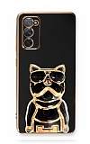 Eiroo Samsung Galaxy S20 FE Bulldog Standlı Siyah Silikon Kılıf