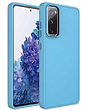 Eiroo Samsung Galaxy S20 FE Metal Çerçeveli Açık Mavi Rubber Kılıf