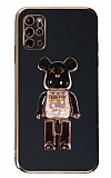 Eiroo Samsung Galaxy S20 Plus Candy Bear Standl Siyah Silikon Klf