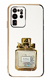 Eiroo Samsung Galaxy S20 Ultra Taşlı Parfüm Standlı Beyaz Silikon Kılıf