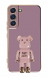 Eiroo Samsung Galaxy S21 FE 5G Baby Bear Standlı Mor Silikon Kılıf