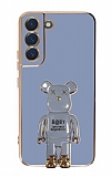 Eiroo Samsung Galaxy S21 FE 5G Baby Bear Standlı Mavi Silikon Kılıf