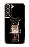 Eiroo Samsung Galaxy S21 FE 5G Candy Bear Standlı Siyah Silikon Kılıf