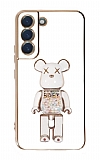 Eiroo Samsung Galaxy S21 Plus Candy Bear Standl Beyaz Silikon Klf