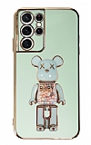 Eiroo Samsung Galaxy S21 Ultra Candy Bear Standl Yeil Silikon Klf