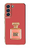 Eiroo Samsung Galaxy S22 5G Aynalı Parfüm Standlı Kırmızı Silikon Kılıf