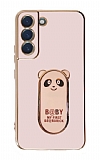 Eiroo Samsung Galaxy S22 5G Baby Panda Standl Pembe Silikon Klf